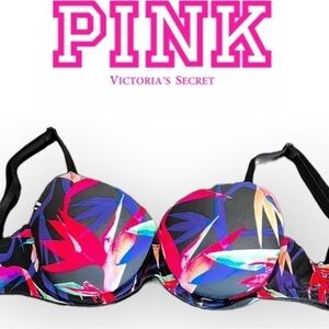 🔴 Pink by Victoria’s Secret tropical print slightly padded/lightly lined bra 32D